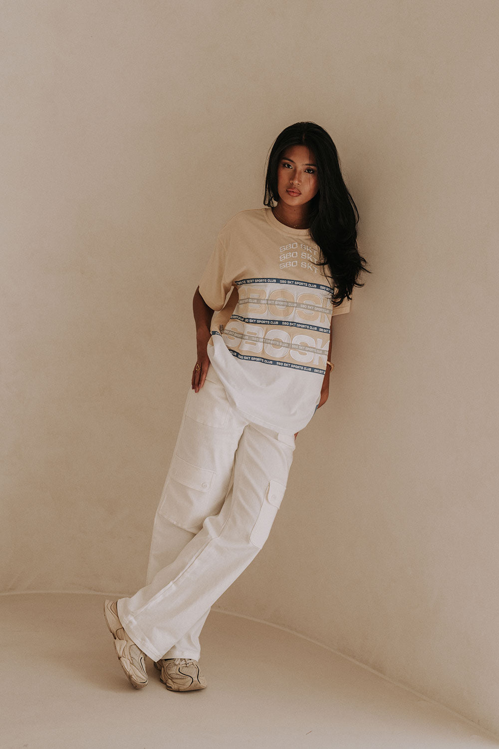 Cream Boxy Relaxed Cellar Crew Tee Shirt