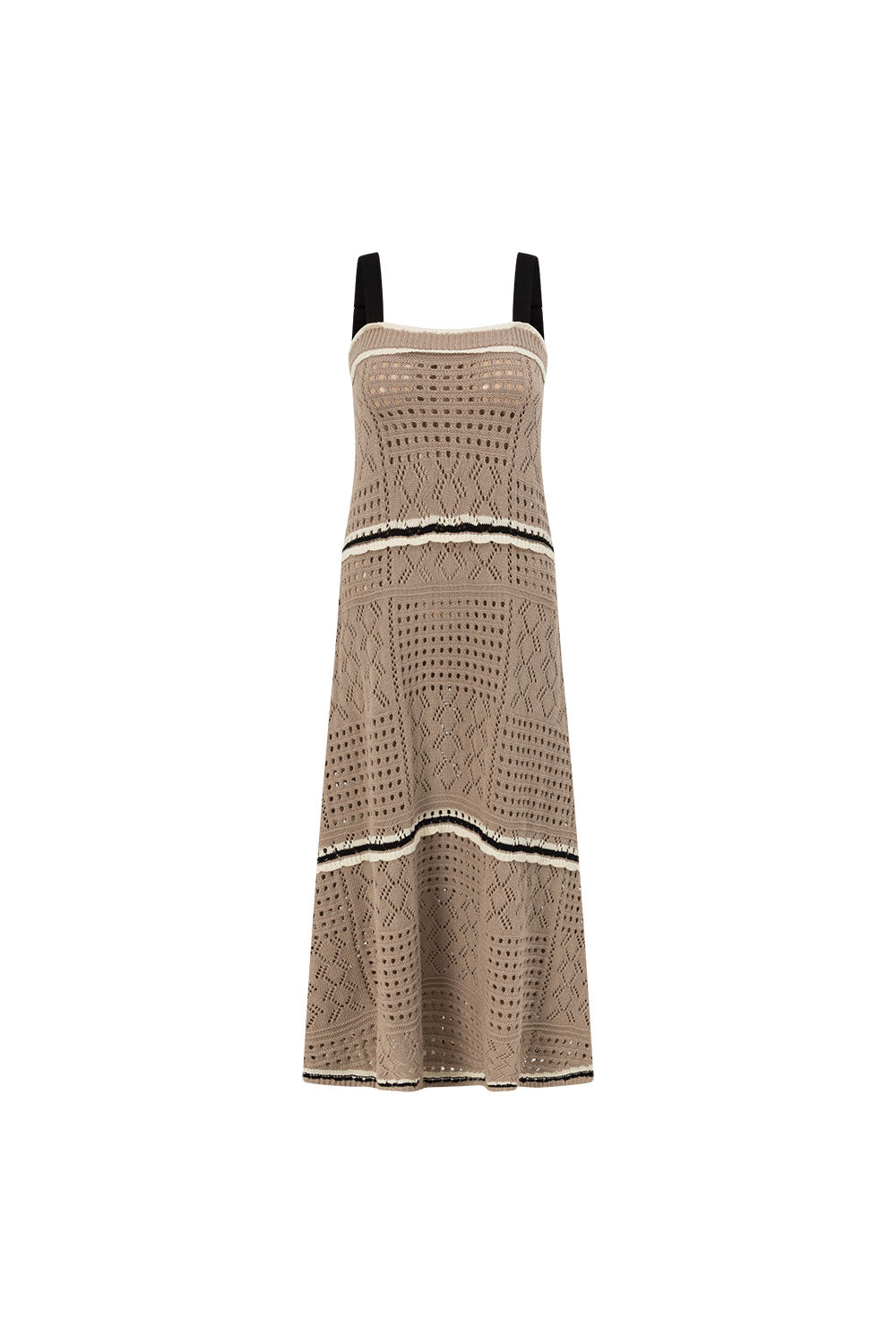 Tan Crochet Knit A Line Maxi Aliana Dress