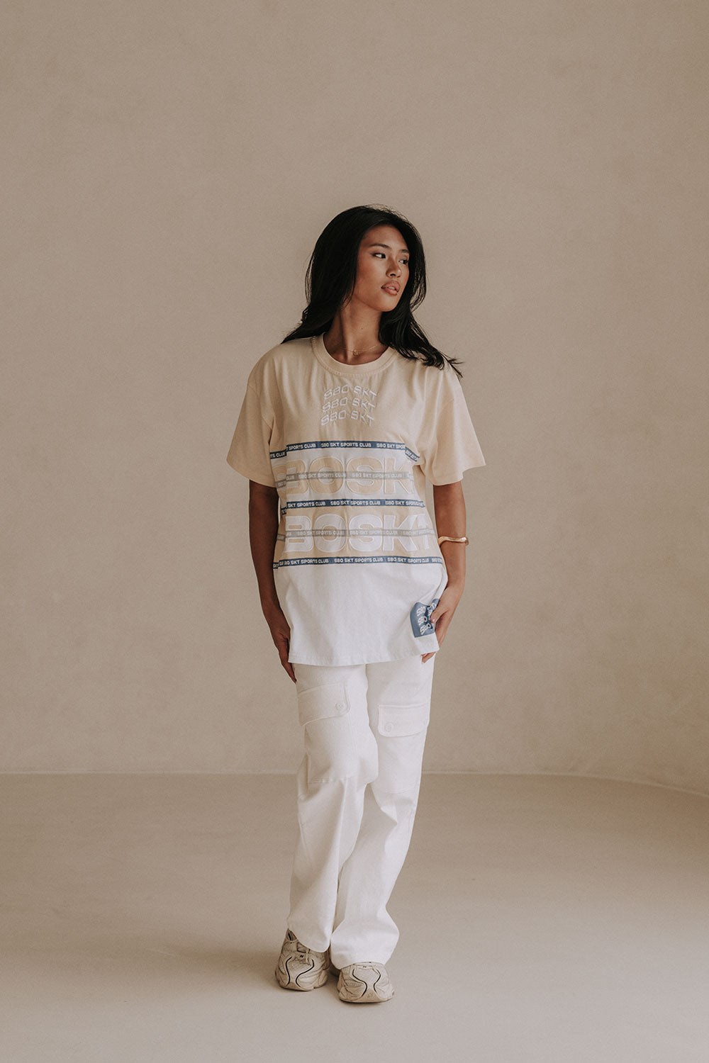 Cream Boxy Relaxed Cellar Crew Tee Shirt