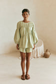 Akel Long Sleeve Flounce Top - Mint, Green