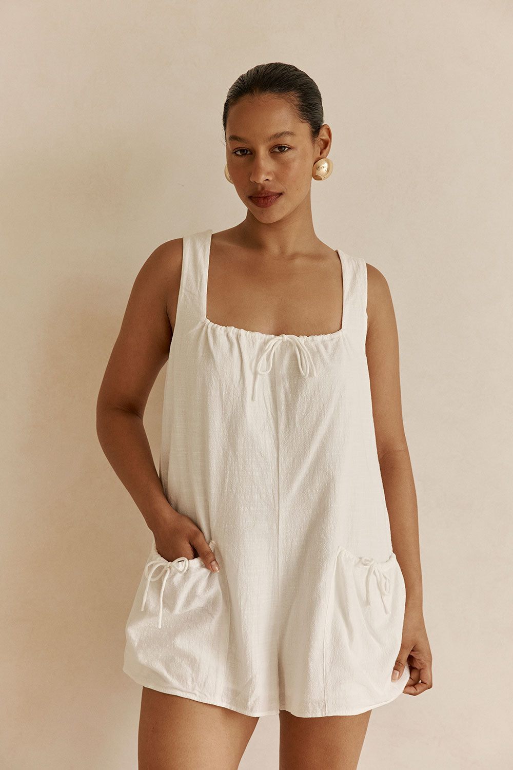 White Cotton Boxy Brita Playsuit