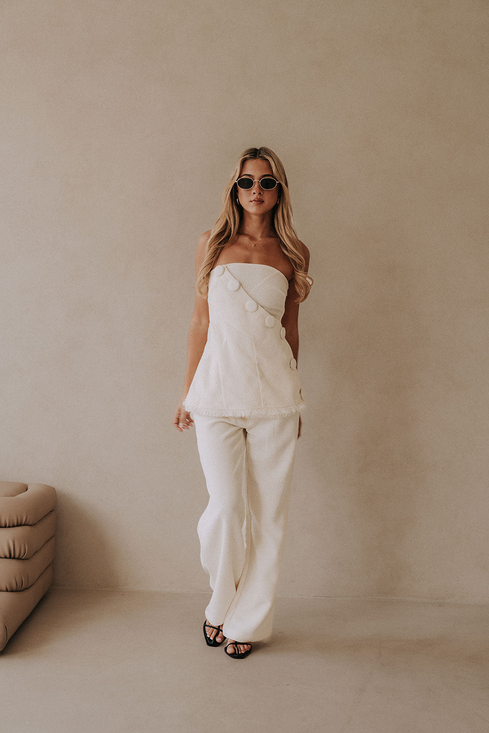 White Structured High Waist Salma Pants