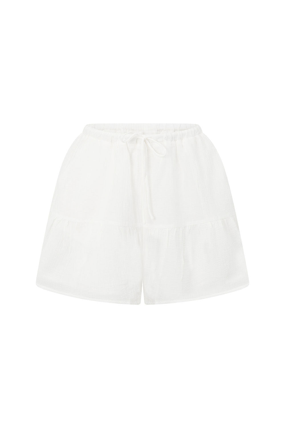 White Elastic Drawstring Flounce Pocket Elodie Shorts