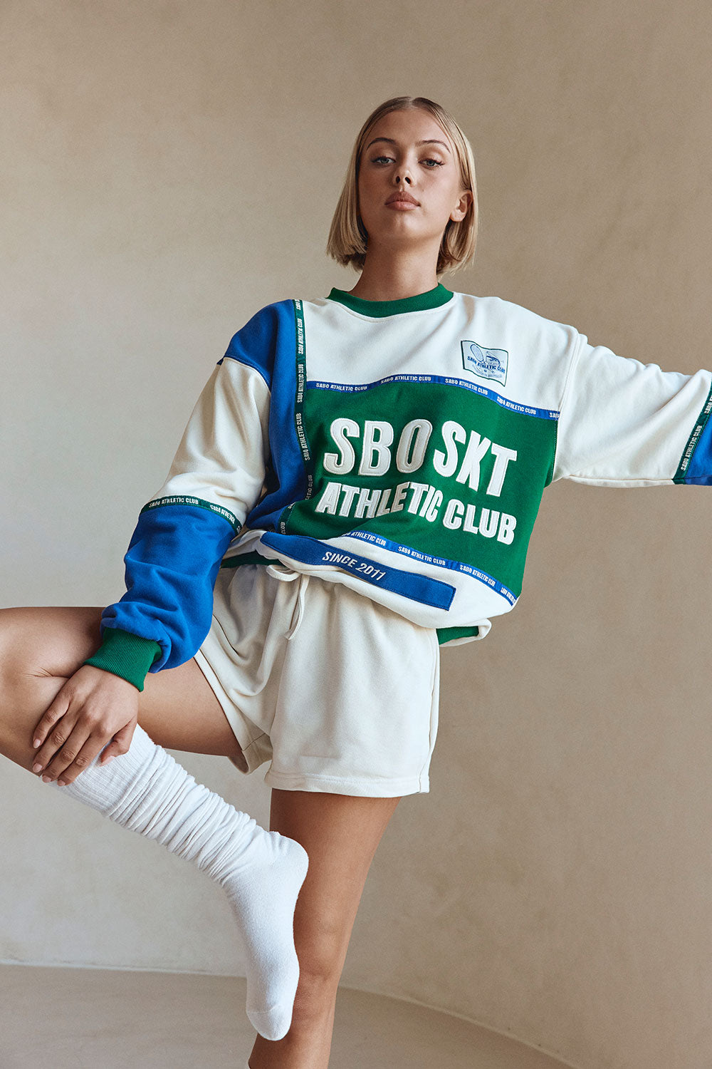 Cream and Green Terry Vintage Oversized York Sweater