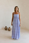 Blue Strappy Gathered Empire Maxi Cataleya Dress
