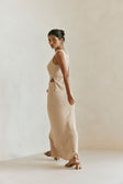 Tan Knit Asymmetric Cutout Side Split Indie Top