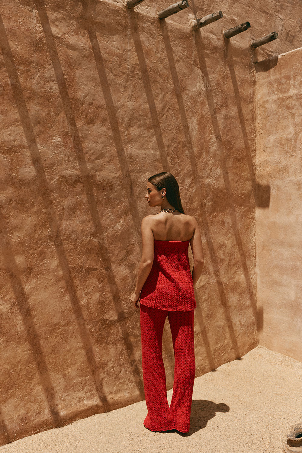 Red Cotton Knit Strapless Athena Top
