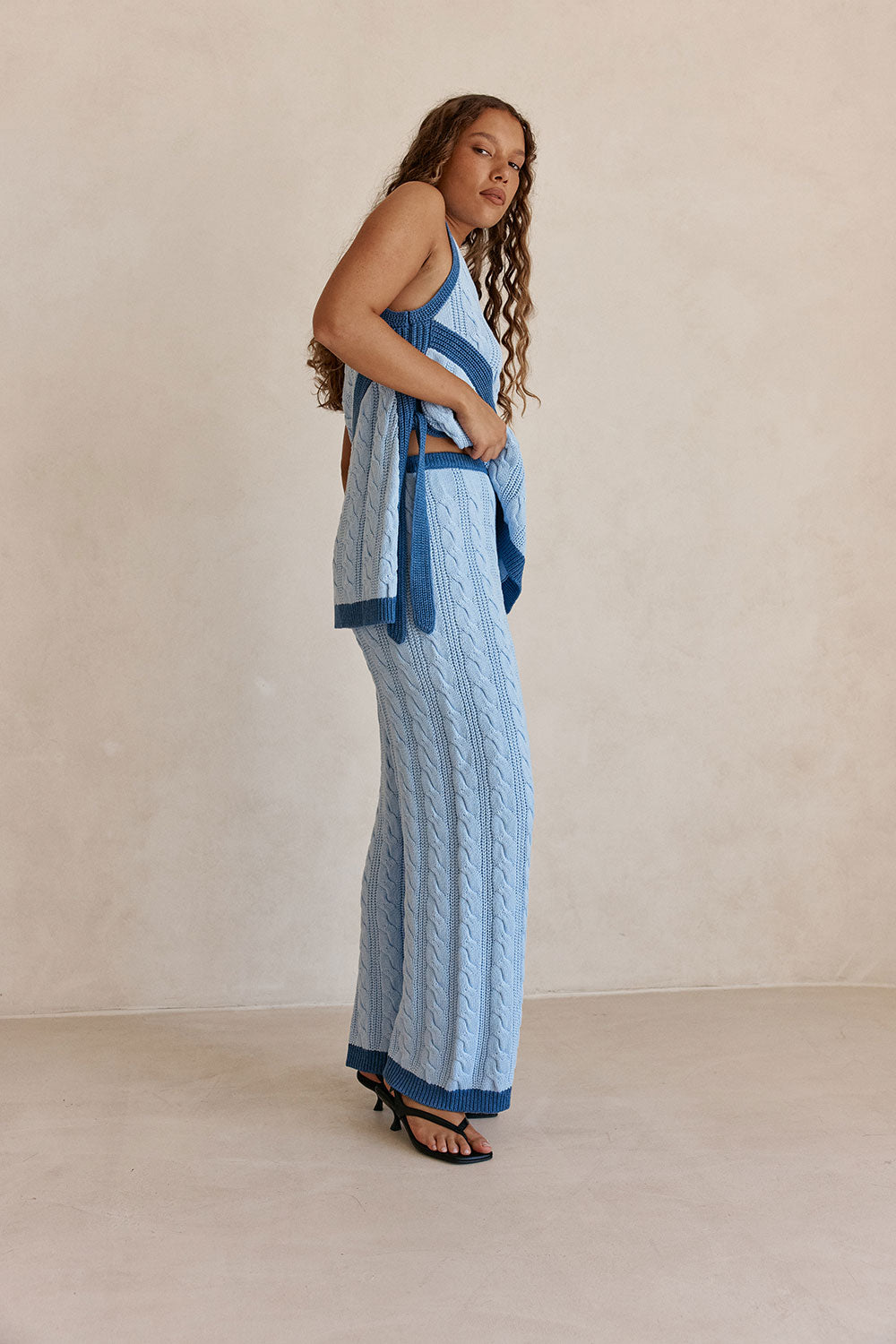 Blue Knit High Waist Mirabelle Pants