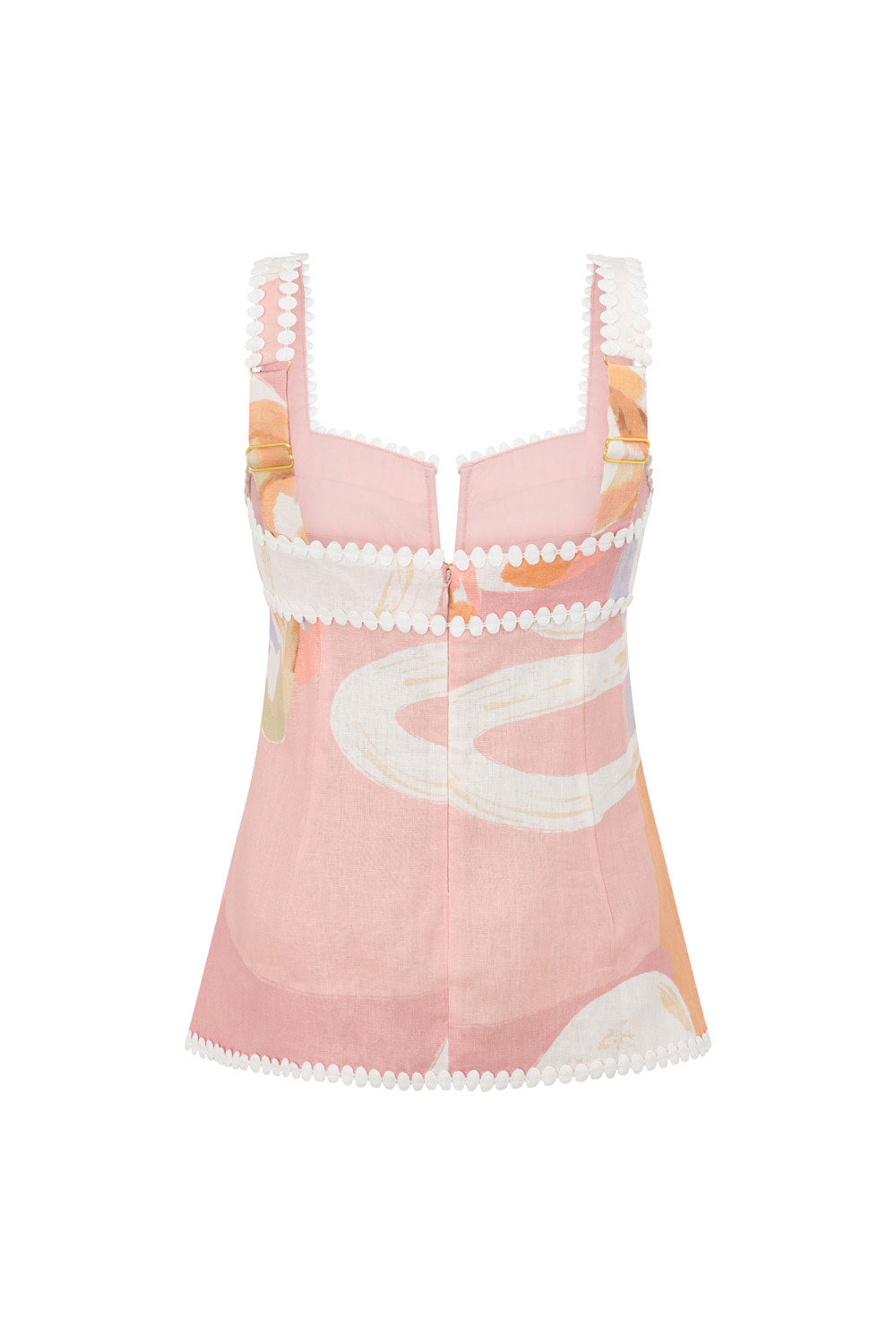 Ragazza Thick Strap Button Up Lace Top - Pink, White, Purple, OrangeTramonto Print