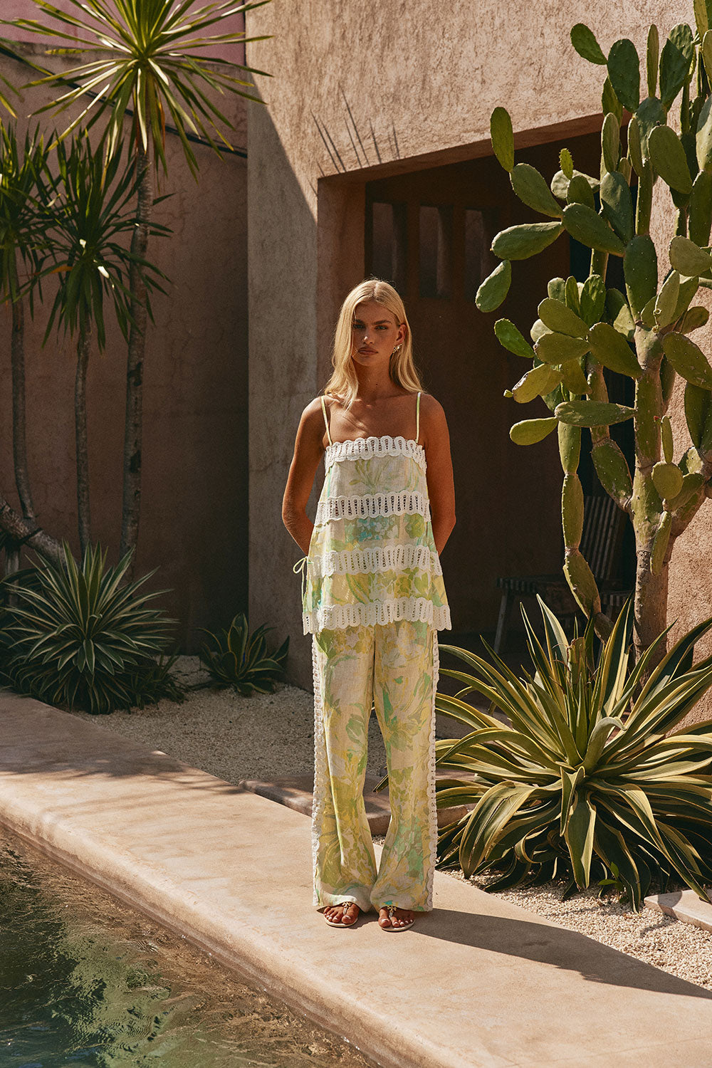 Green Fiore Festivio Print Wide Leg Orion Trouser Pants