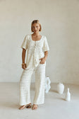 Cream Crochet Knit Button Up Umiko Top