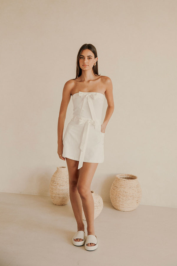 Tulia Tie Mini Dress - White