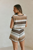 Brown and Cream Stripe Knit Button Up Ember Playsuit