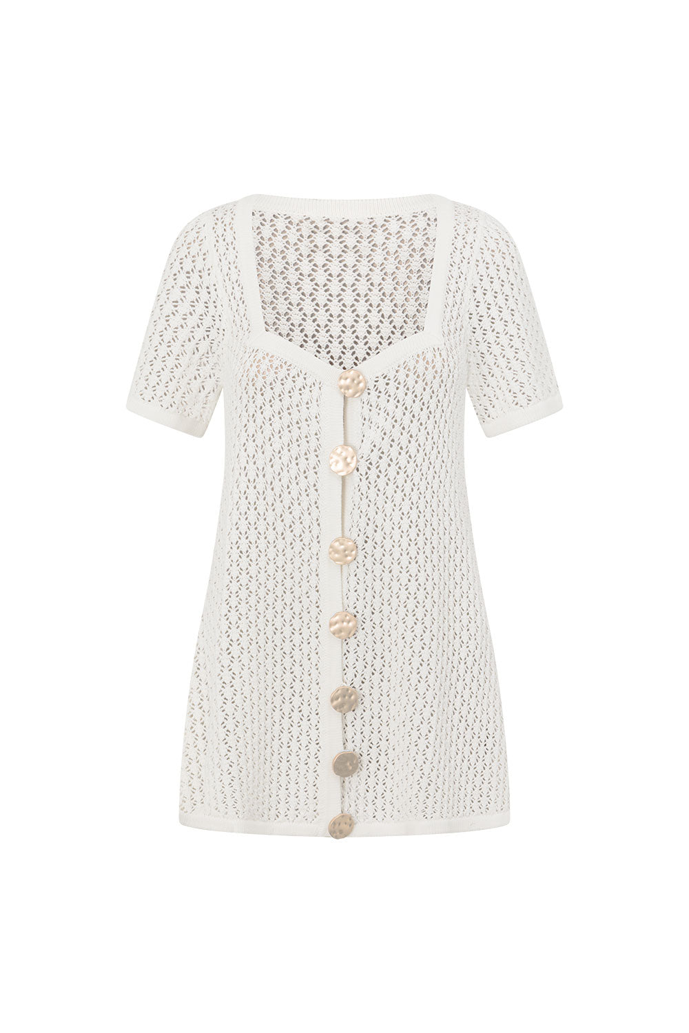 White Crochet Knit Button Up Milana Top