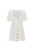 White Crochet Knit Button Up Milana Top
