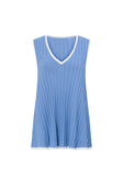 White and Blue Ribbed V Neck Silla Top