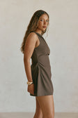 Chocolate Brown Gathered Mini Camellia Dress