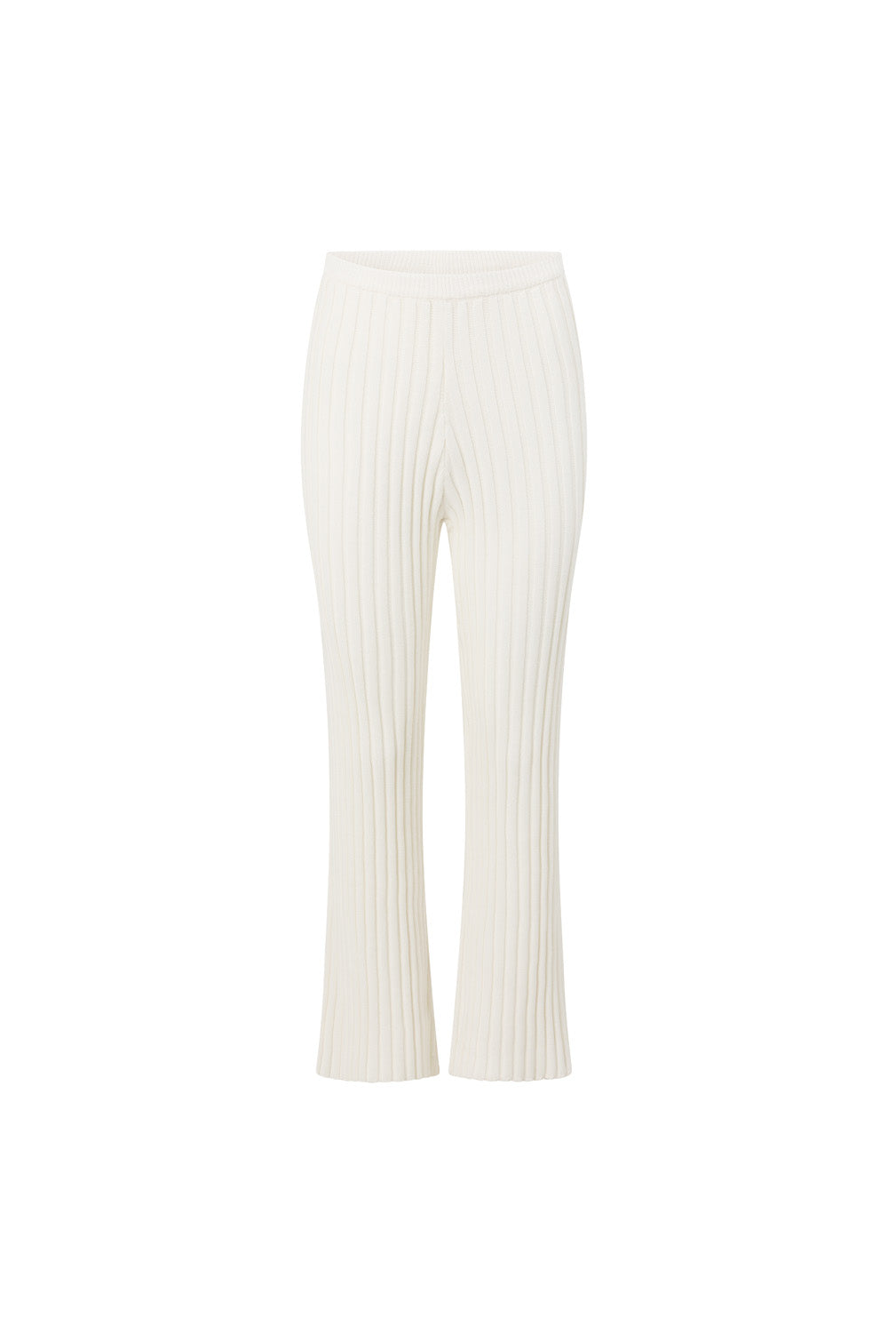 White Ribbed Knit Elastic Audri Pants