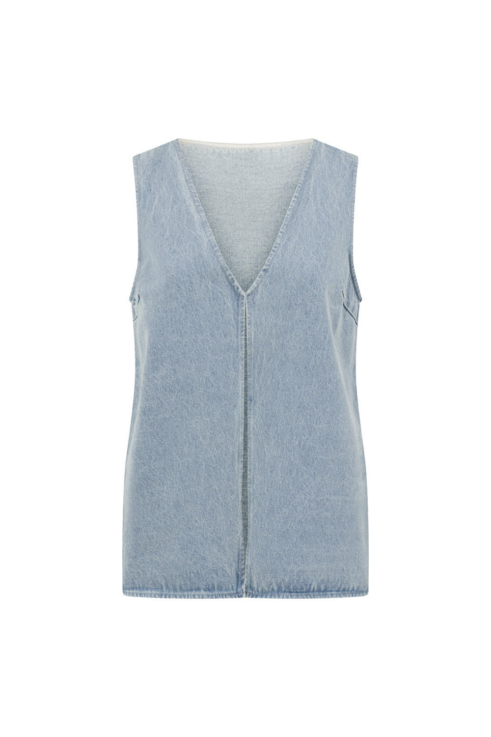 Blue Denim Open V Neck Loralei Top