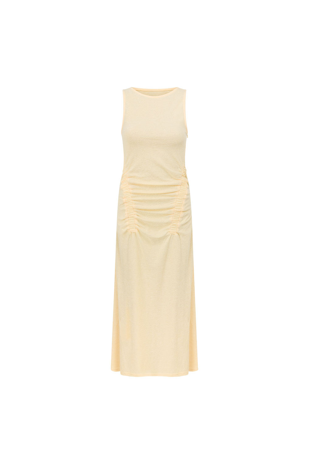 Cream Ruched Maxi Ema Dress