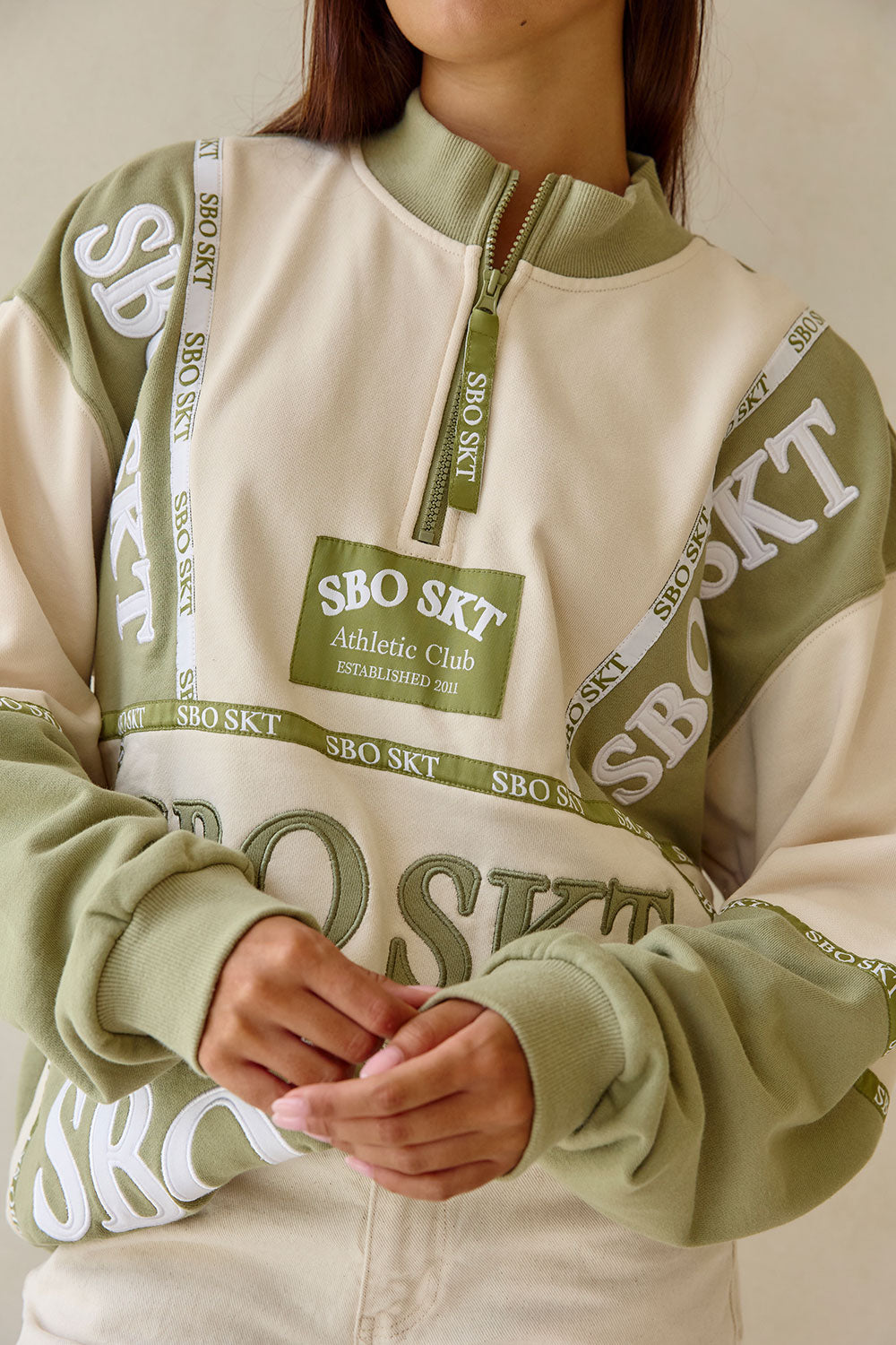 Berlin Vintage Oversized Sweater - Terry Green, Cream, White