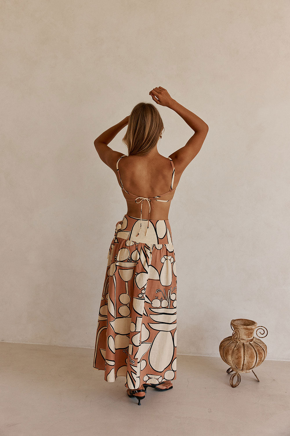 Orange Barrosa Print Strappy Cropped Tahaa Top