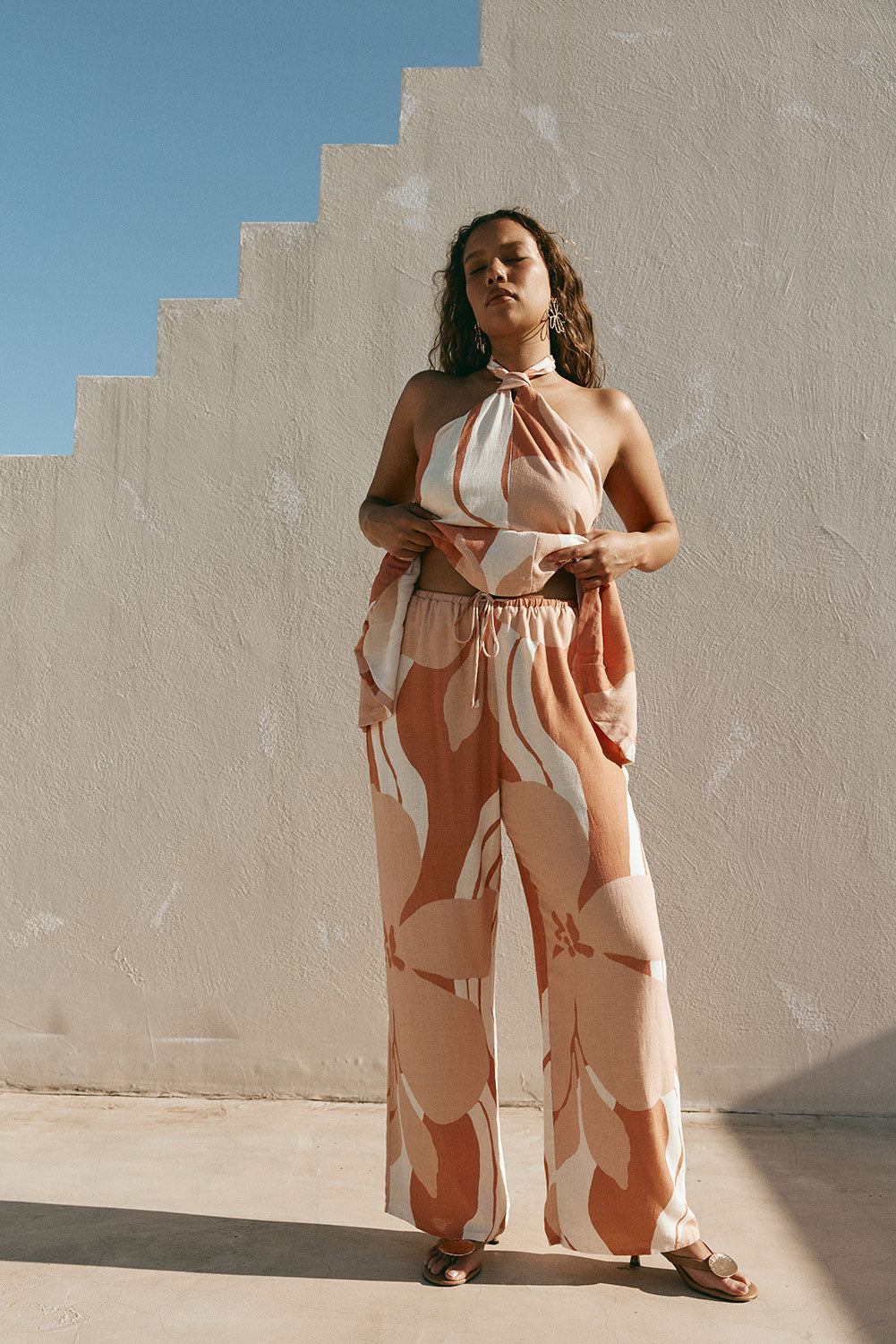 Peach Solanto Print Drawstring Victoria Pants