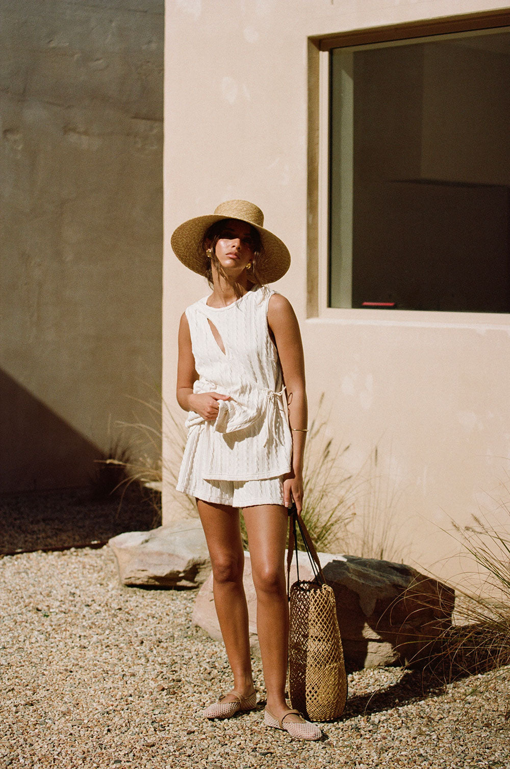 Cream High Waist Elastic Drawstring Jojo Shorts