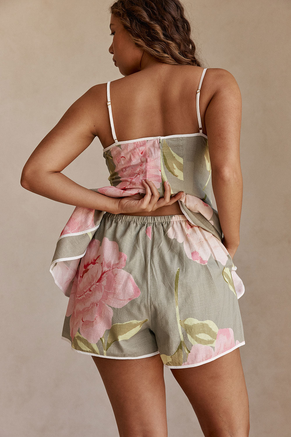 Fiori Green Floral Print Drawstring Meadow Shorts