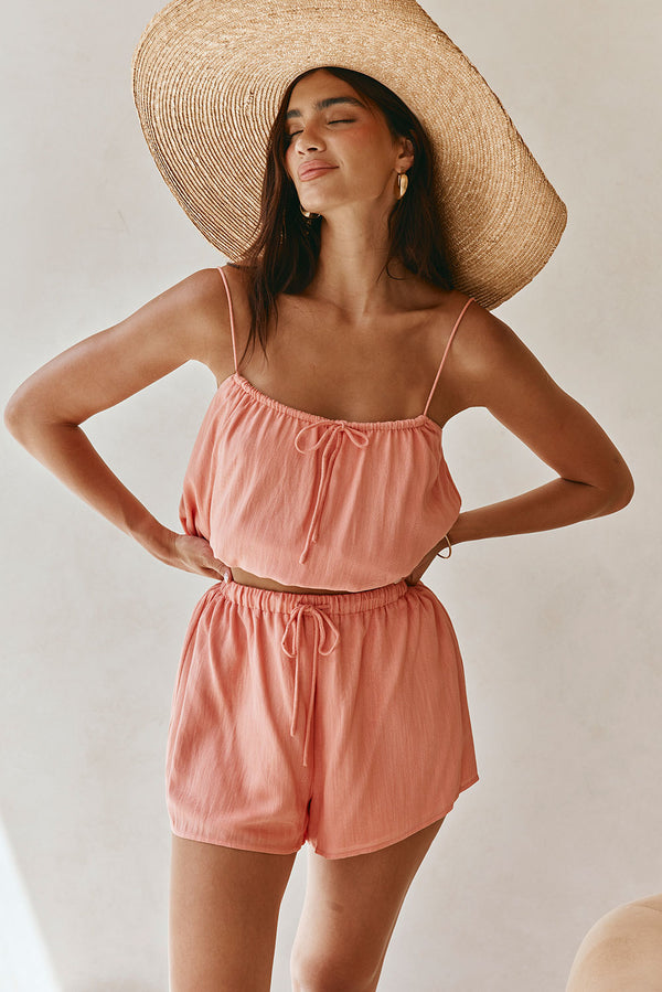 Peach Elastic Drawstring Jetta Shorts