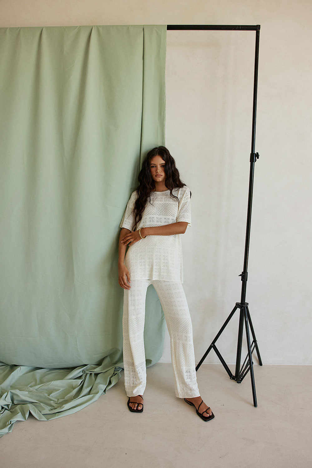 Cream Crochet Elastic High Waist Nixie Pants