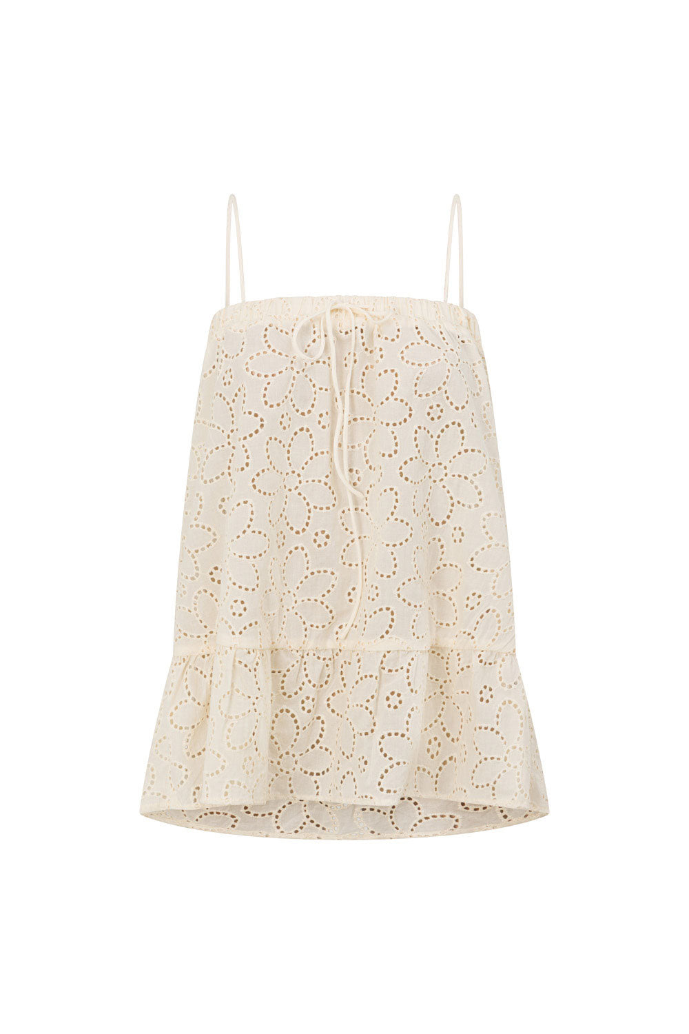 Beige Broderie Gathered Strappy Hazel Top