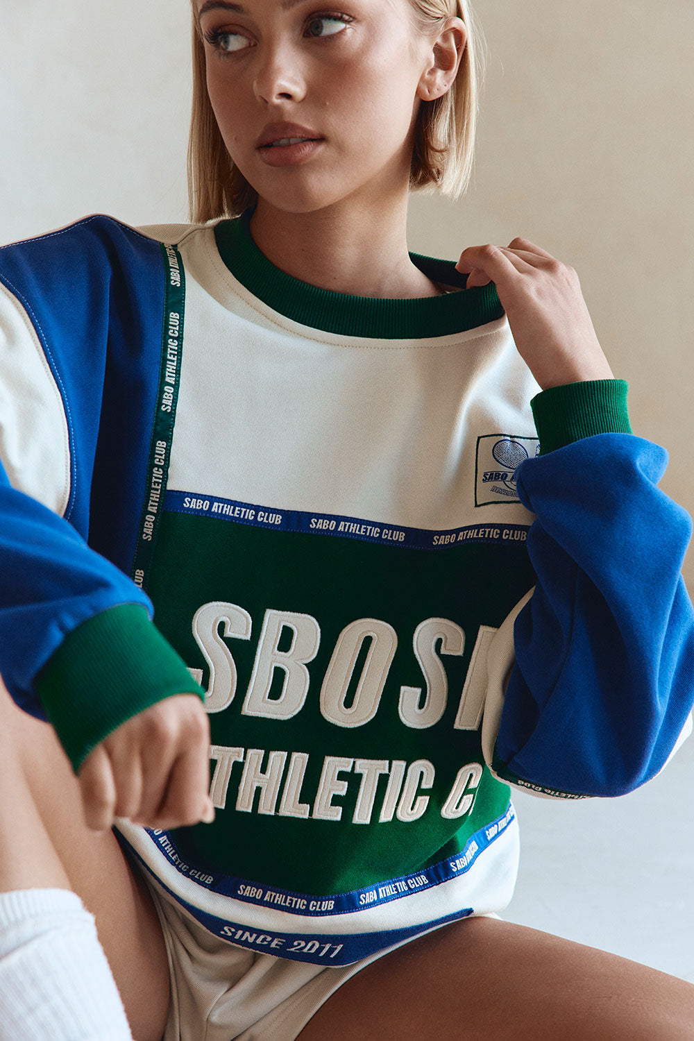 Cream and Green Terry Vintage Oversized York Sweater