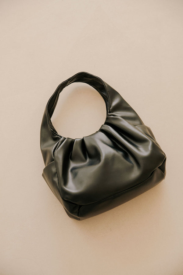 Black Vegan Leathered Gathered Pocket Eden Ave Bag