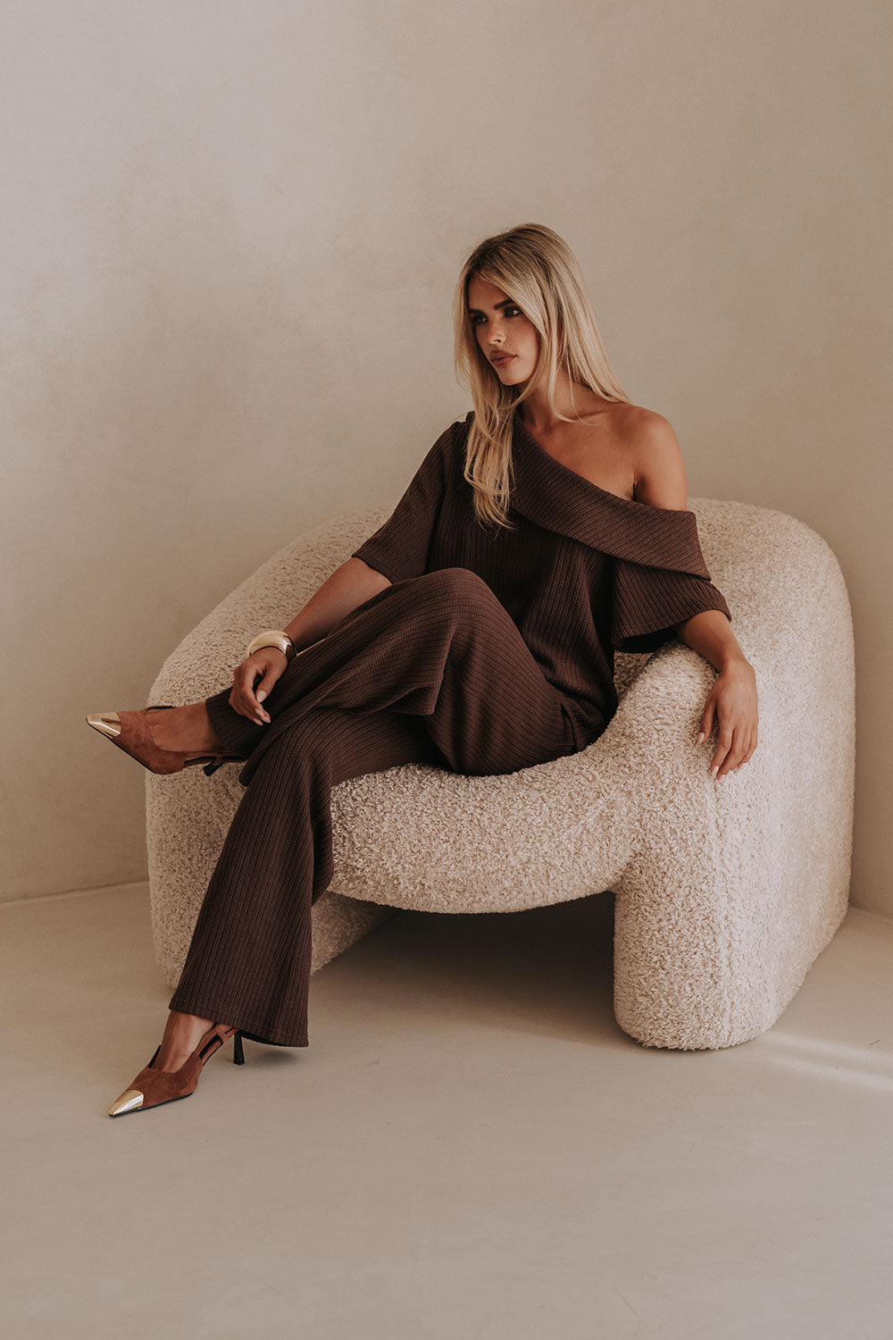 Chocolate Brown Elastic Front Tie Tarika Pants