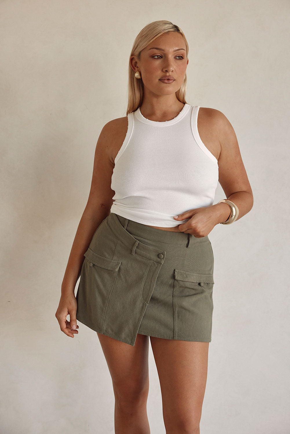 Khaki Green Pocket Mini Deluca Skirt