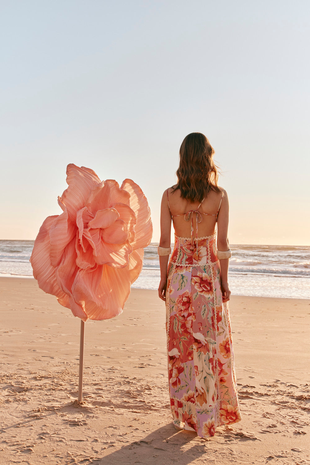 Pink Desert Rose Print V Neck Maxi Evia Dress