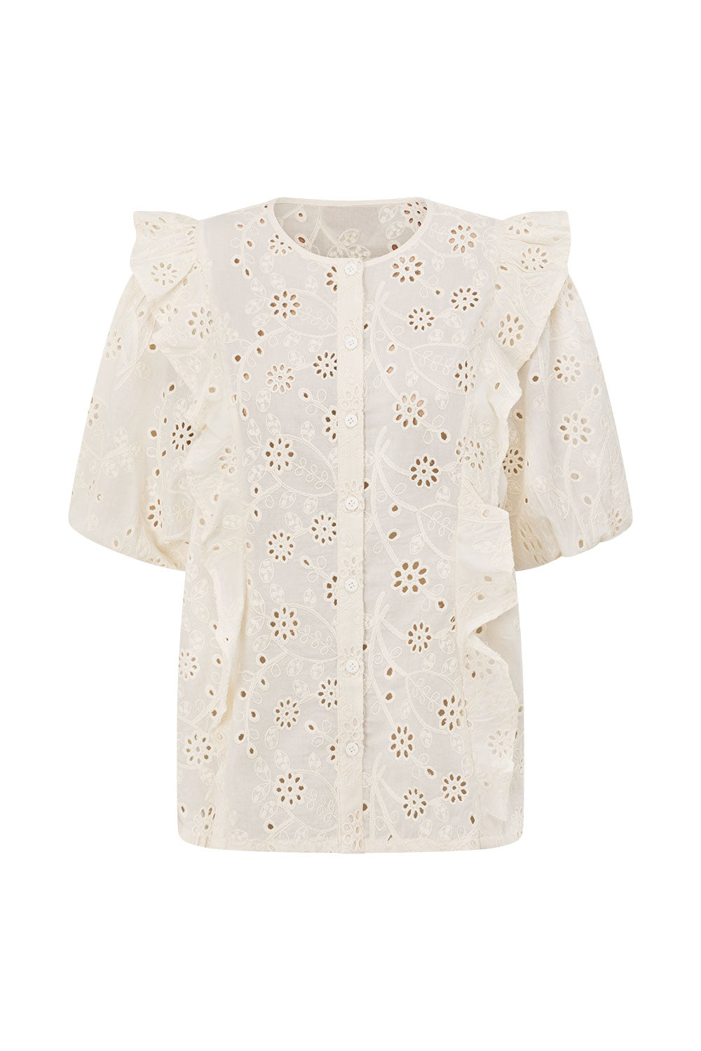 Beige Broderie Ruffle Button Up Wynter Top