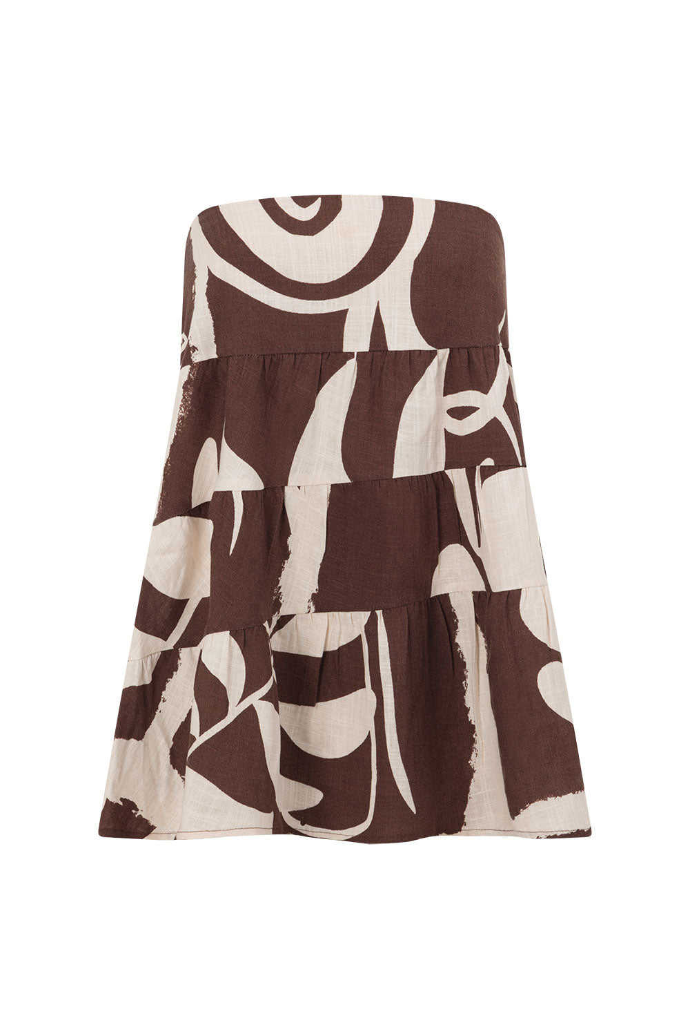 Brown and Cream Painted Tiles Strapless Presley Top