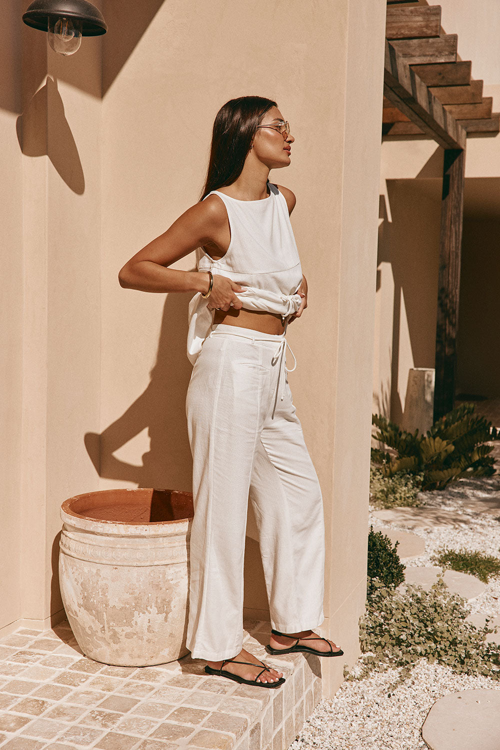 White High Waist Belt Hanoi Pants