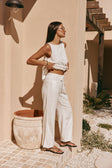 White High Waist Belt Hanoi Pants