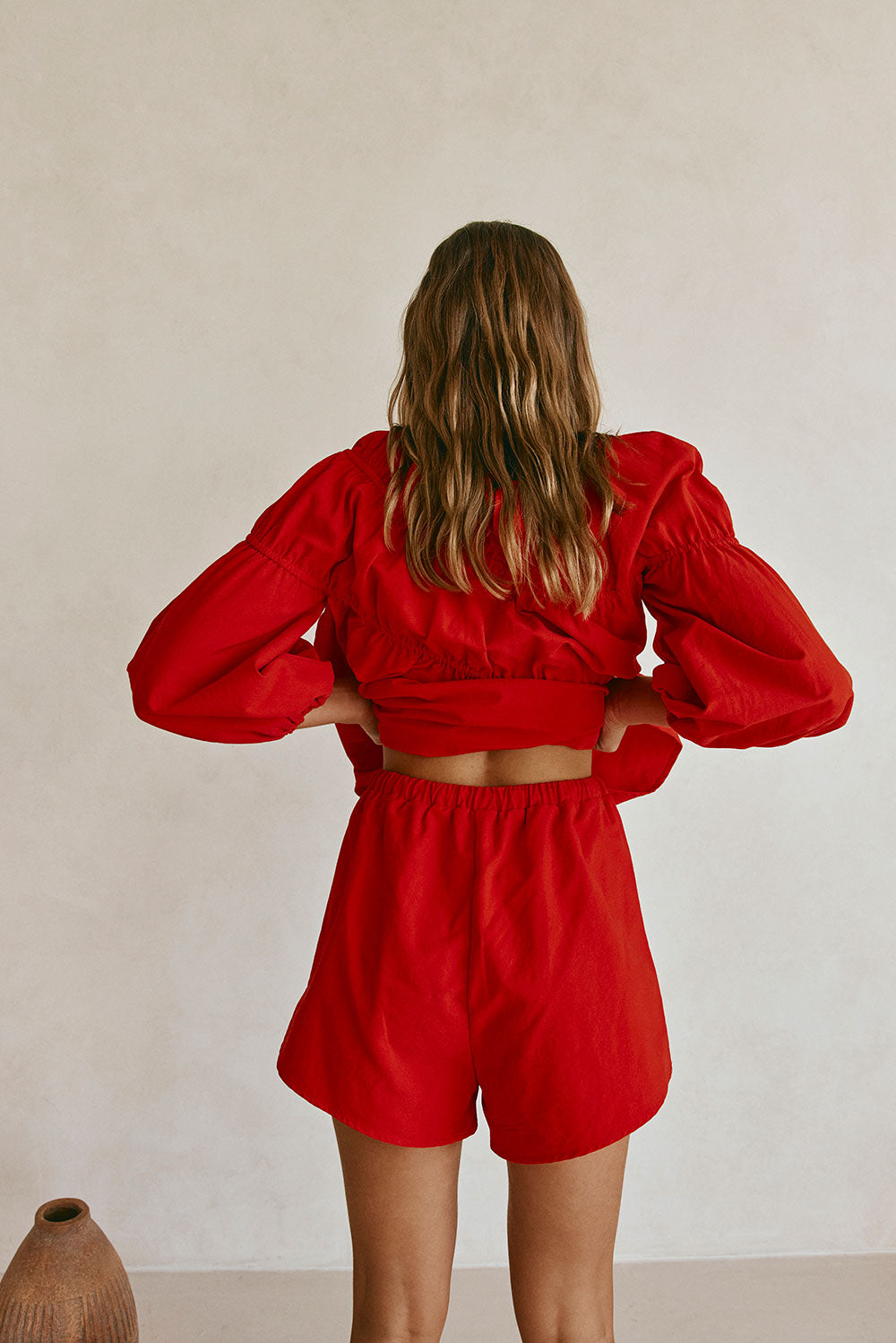 Cherry Red Elastic Drawstring Akel Shorts
