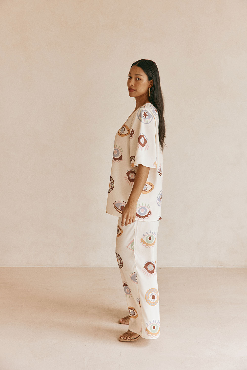 Cream Matia Print Off Shoulder Grace Top