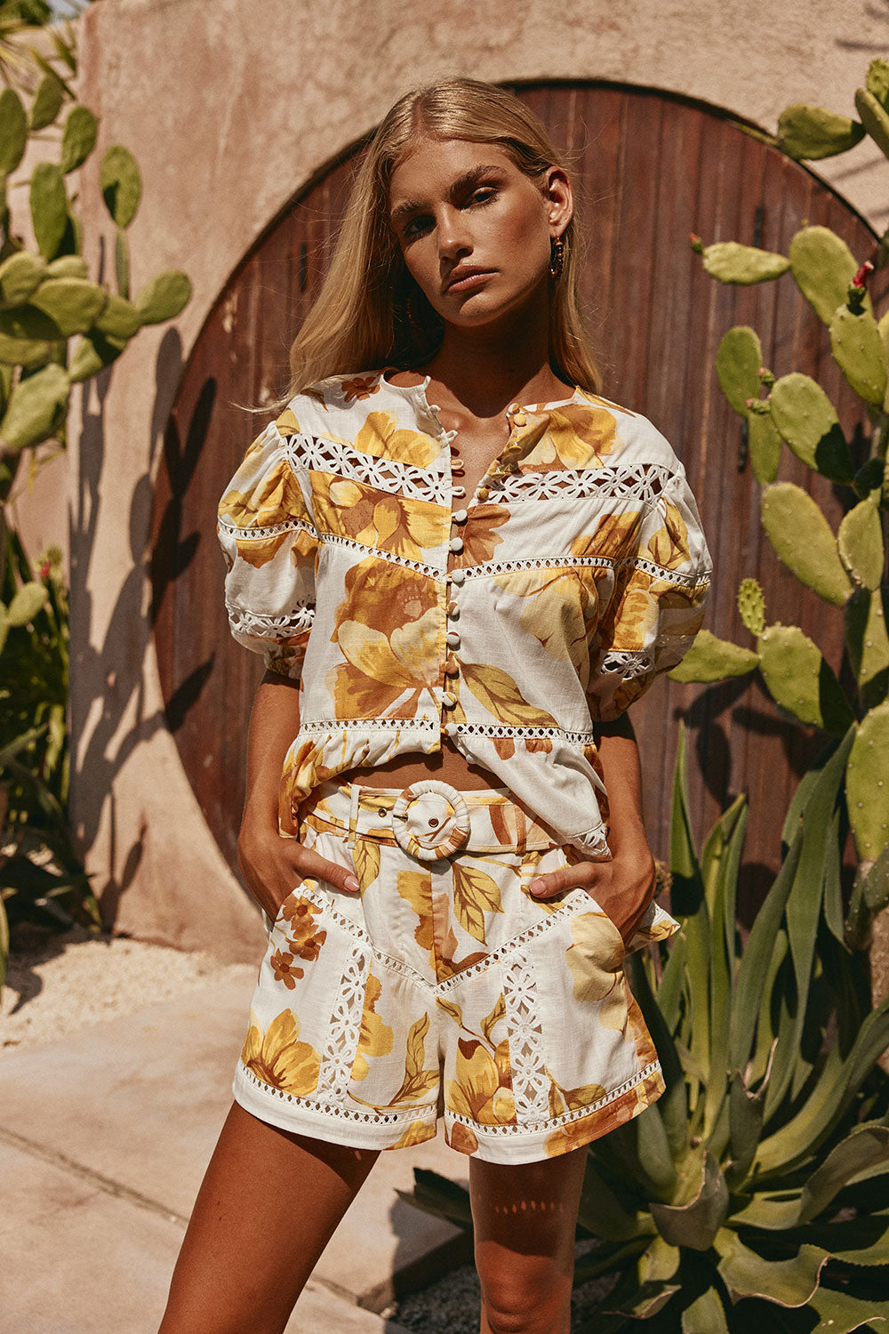 White Agalia Floral Print Belted Jara Shorts
