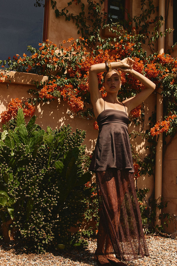 Chocolate Brown Lace Maxi Dove Dress