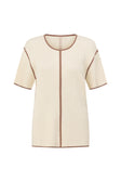 Off White Ribbed Boxy Short Sleeve Cinna Top