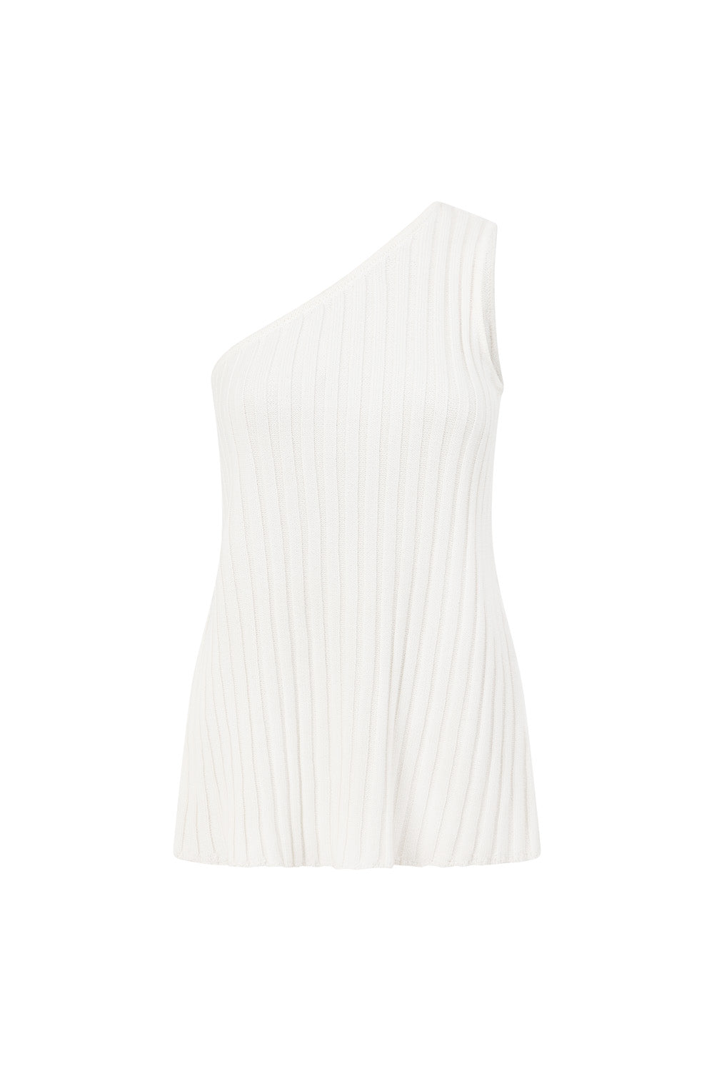 White Ribbed Knit One Shoulder Asymmetric Audri Top