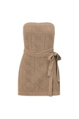 Brown Knit Strapless Mini Beret Dress