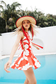 Red Sweet Caroline White Floral Side Tie Mini Mariana Dress