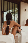 White Textured Backless Halter Neck Adira Playsuit